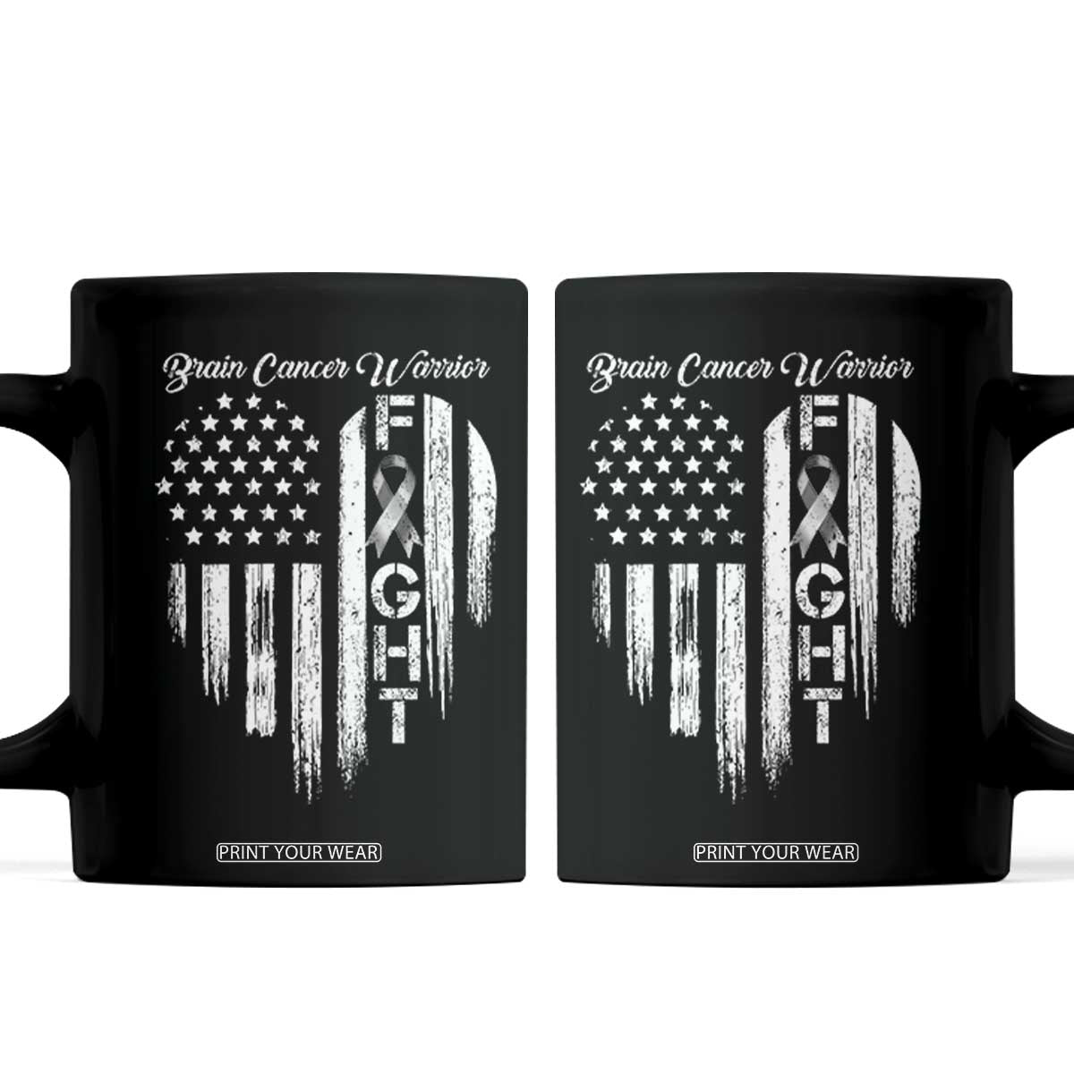 Brain Cancer Warrior Coffee Mug Fight Gray Ribbon American Flag Heart TS10 Black Print Your Wear