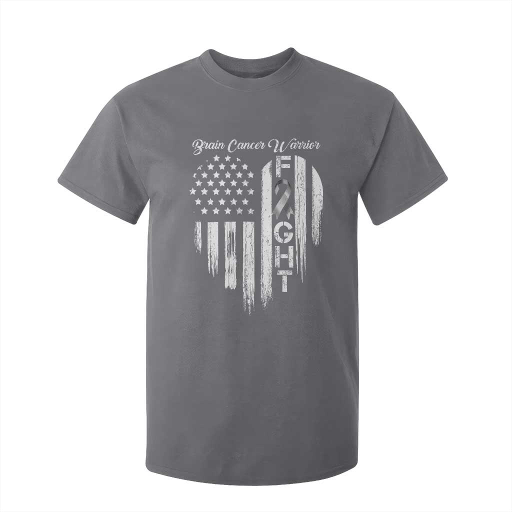 Brain Cancer Warrior T Shirt For Kid Fight Gray Ribbon American Flag Heart TS10 Charcoal Print Your Wear