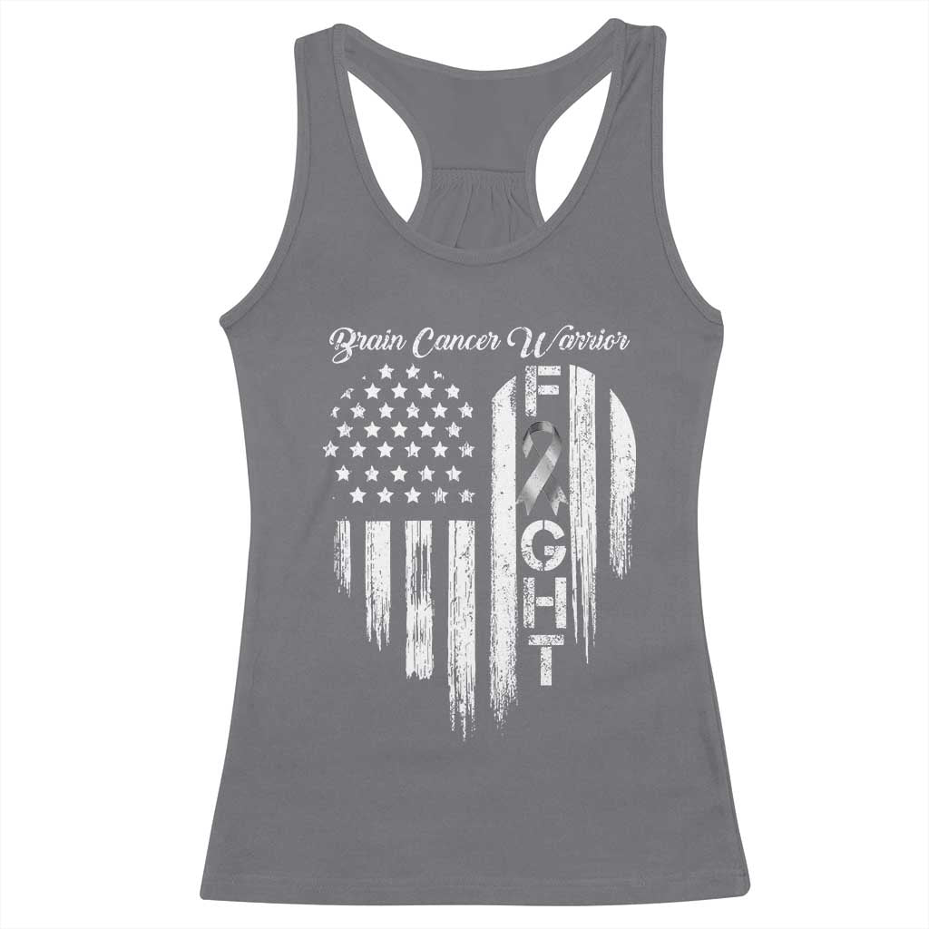 Brain Cancer Warrior Racerback Tank Top Fight Gray Ribbon American Flag Heart TS10 Charcoal Print Your Wear