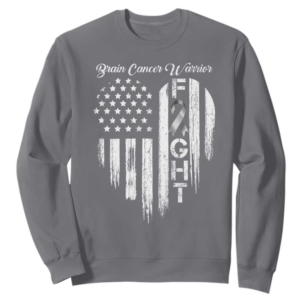 Brain Cancer Warrior Sweatshirt Fight Gray Ribbon American Flag Heart TS10 Charcoal Print Your Wear