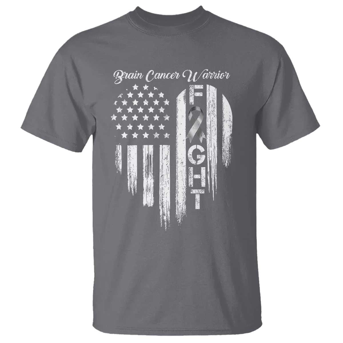 Brain Cancer Warrior T Shirt Fight Gray Ribbon American Flag Heart TS10 Charcoal Print Your Wear