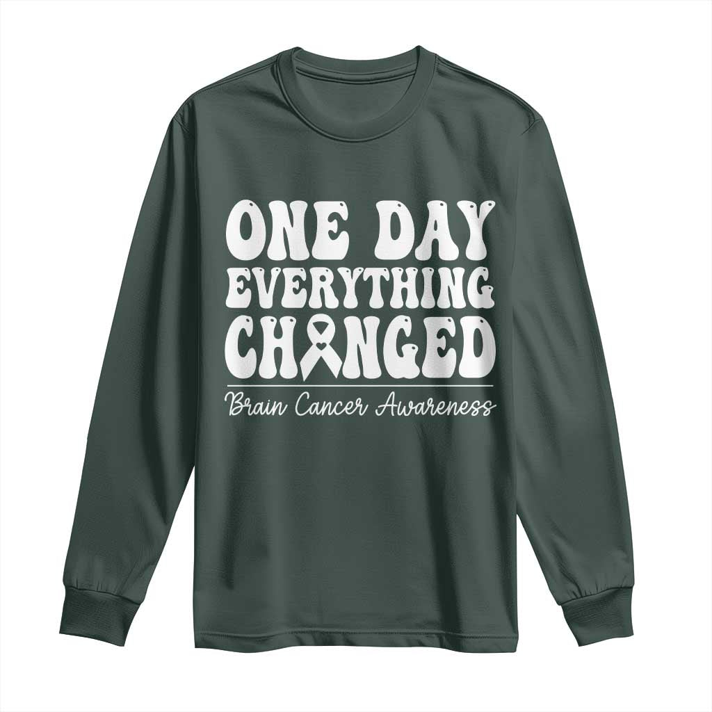 Brain Cancer Awareness Long Sleeve Shirt Fight Brain Tumor Cure Groovy TS10 Dark Forest Green Print Your Wear