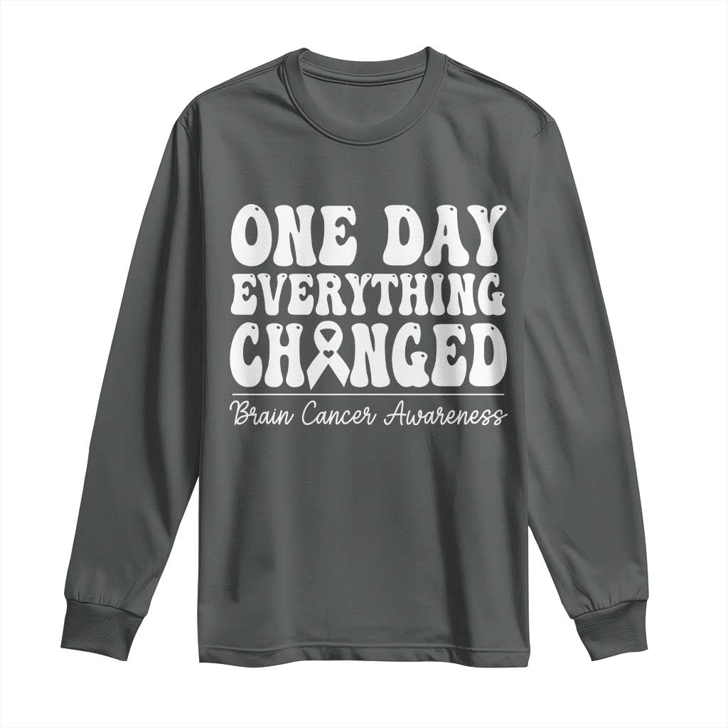 Brain Cancer Awareness Long Sleeve Shirt Fight Brain Tumor Cure Groovy TS10 Dark Heather Print Your Wear