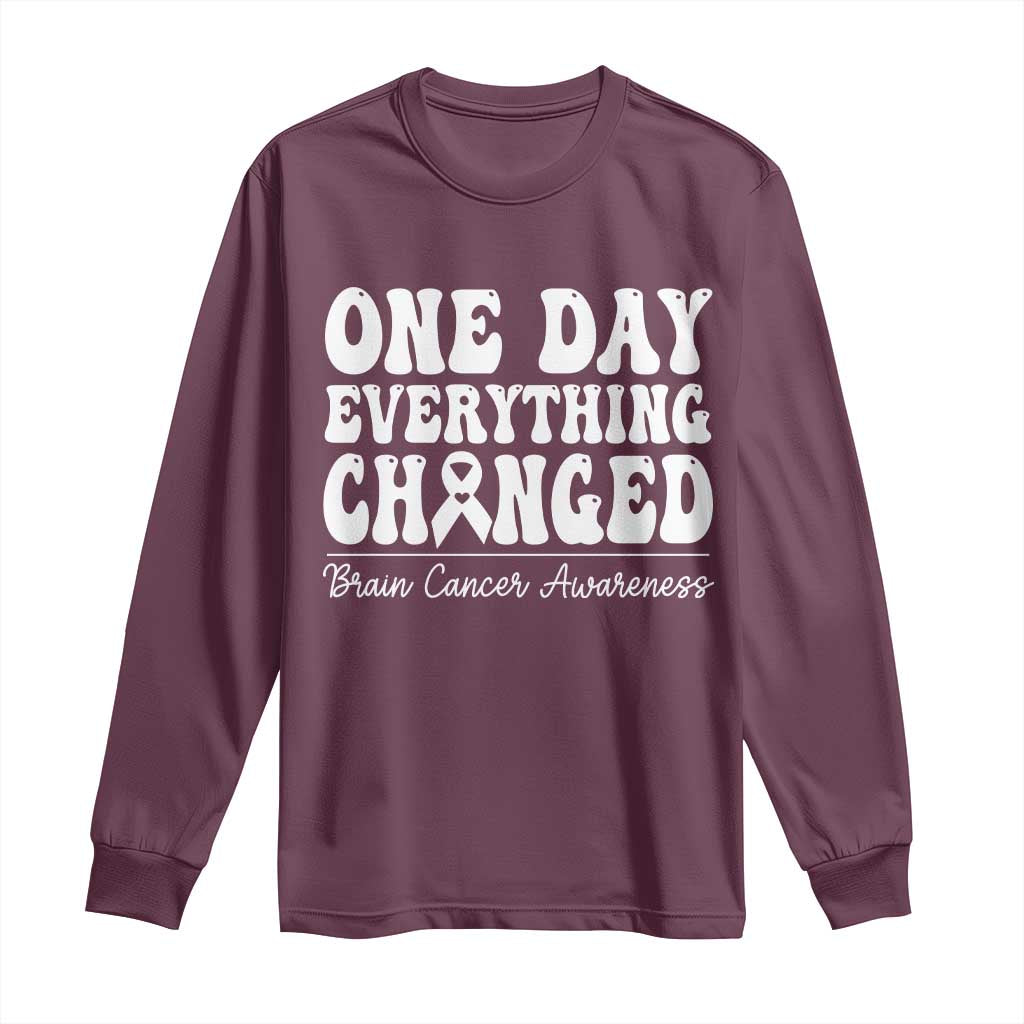 Brain Cancer Awareness Long Sleeve Shirt Fight Brain Tumor Cure Groovy TS10 Maroon Print Your Wear