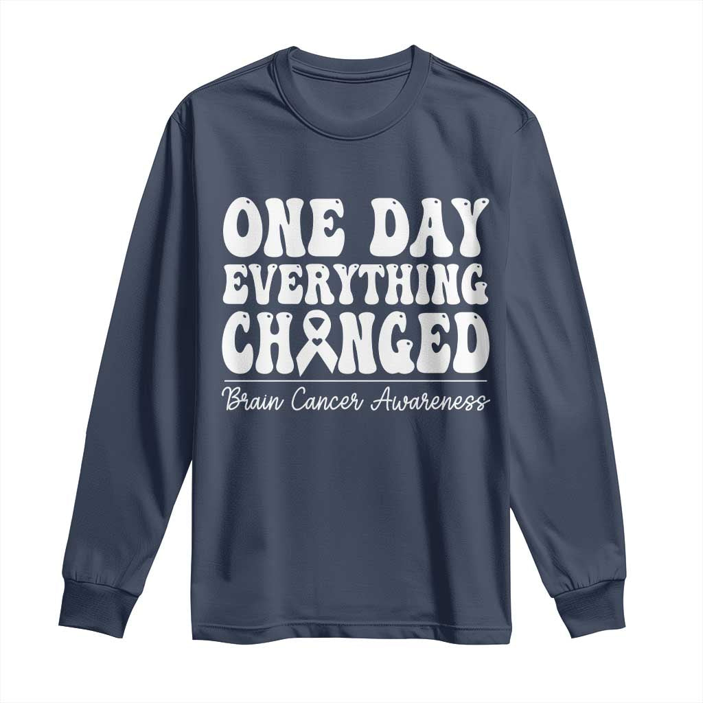 Brain Cancer Awareness Long Sleeve Shirt Fight Brain Tumor Cure Groovy TS10 Navy Print Your Wear