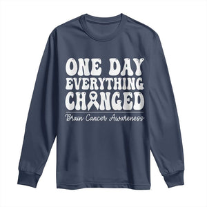 Brain Cancer Awareness Long Sleeve Shirt Fight Brain Tumor Cure Groovy TS10 Navy Print Your Wear