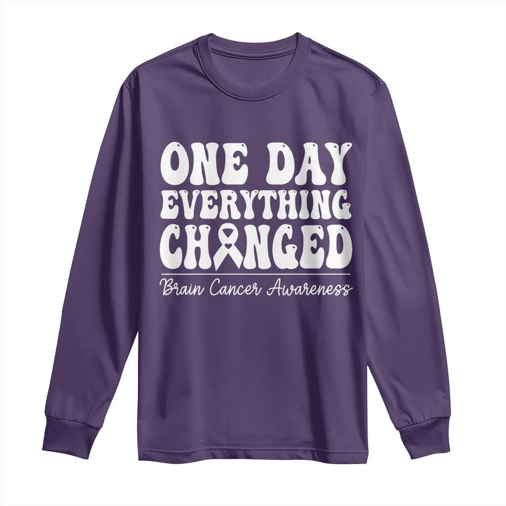 Brain Cancer Awareness Long Sleeve Shirt Fight Brain Tumor Cure Groovy TS10 Purple Print Your Wear