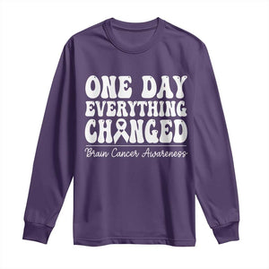 Brain Cancer Awareness Long Sleeve Shirt Fight Brain Tumor Cure Groovy TS10 Purple Print Your Wear