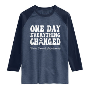 Brain Cancer Awareness Raglan Shirt Fight Brain Tumor Cure Groovy TS10 Heather Denim Navy Print Your Wear