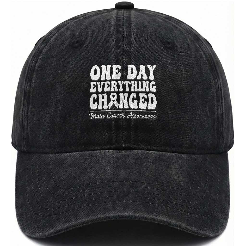 Brain Cancer Awareness Washed Cotton Baseball Cap Fight Brain Tumor Cure Groovy TS10 Washed Cap Universal Fit Black Print Your Wear
