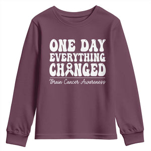 Brain Cancer Awareness Youth Sweatshirt Fight Brain Tumor Cure Groovy TS10 Maroon Print Your Wear