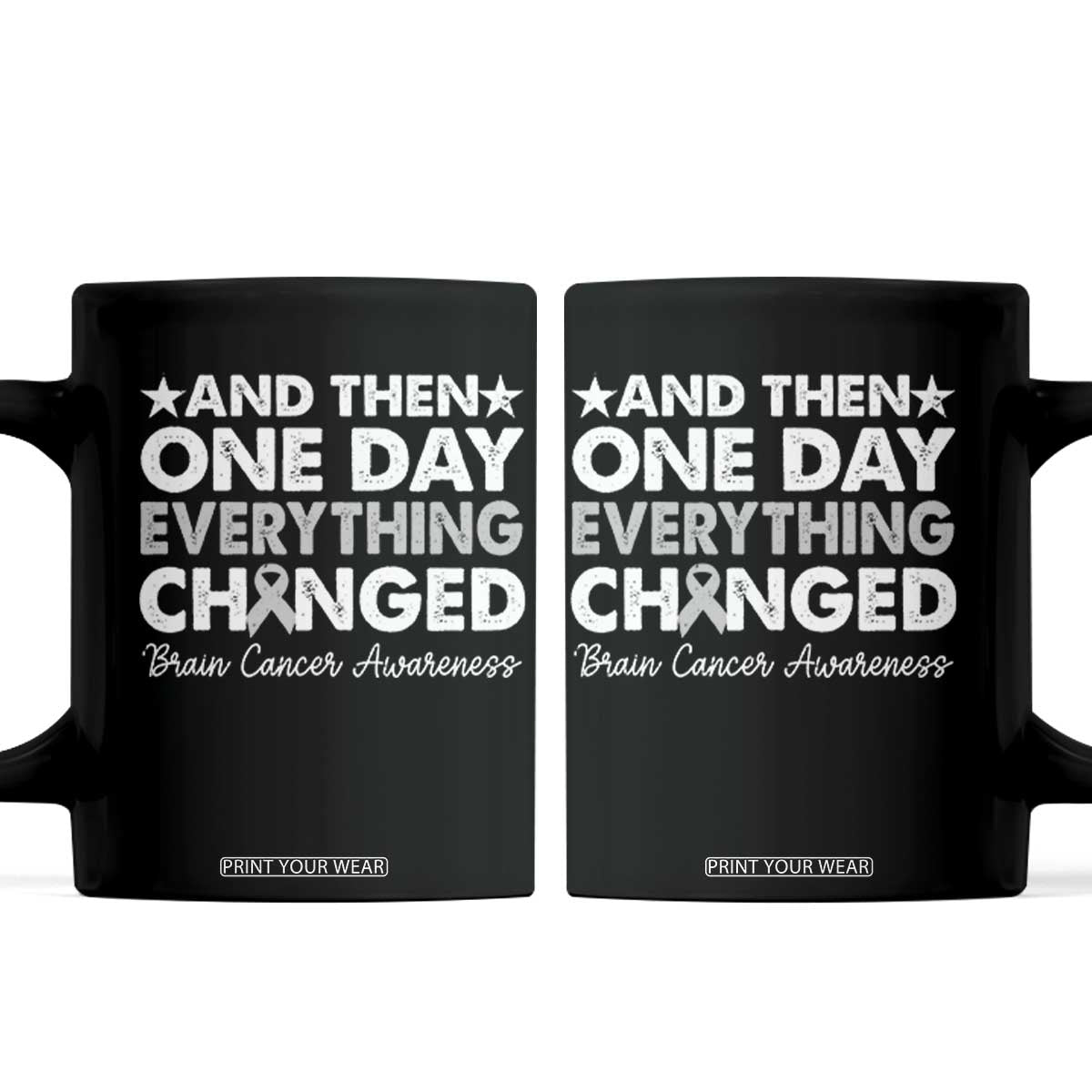 Brain Cancer Awareness Coffee Mug Retro Fight Brain Tumor Cure Gray Ribbon TS10 Black Print Your Wear