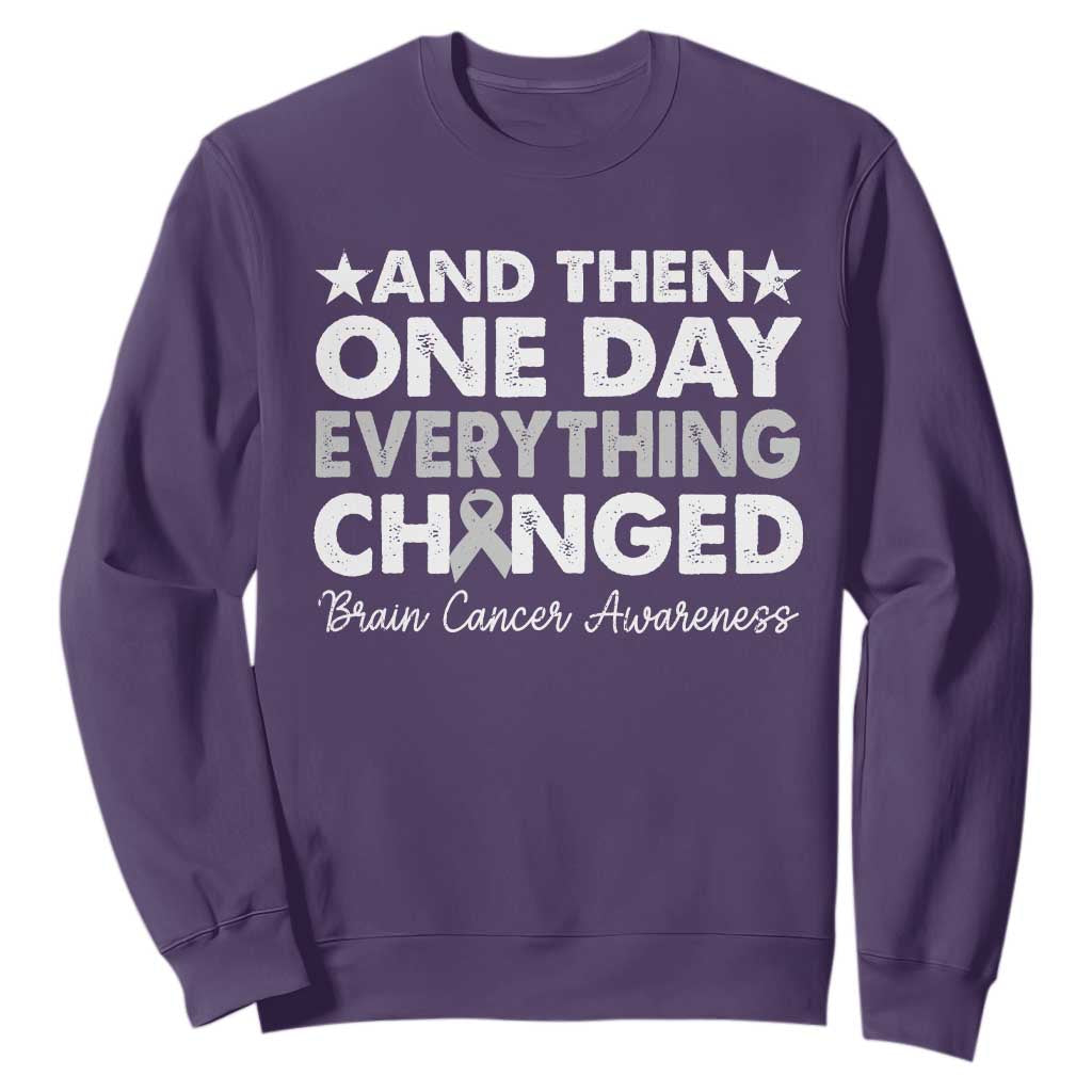 Brain Cancer Awareness Sweatshirt Retro Fight Brain Tumor Cure Gray Ribbon TS10 Purple Print Your Wear