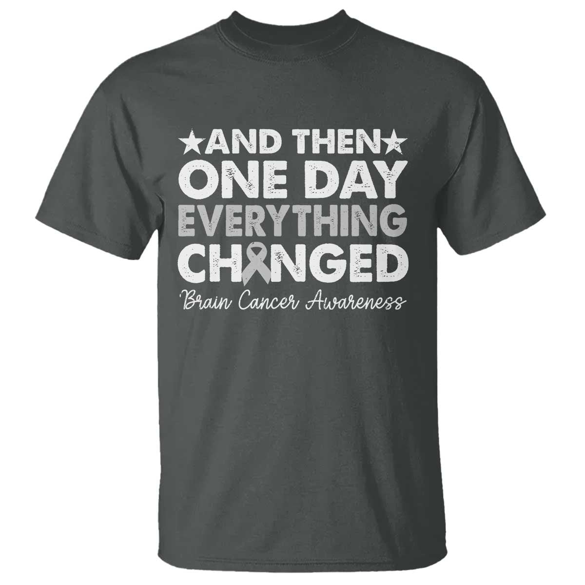 Brain Cancer Awareness T Shirt Retro Fight Brain Tumor Cure Gray Ribbon TS10 Dark Heather Print Your Wear