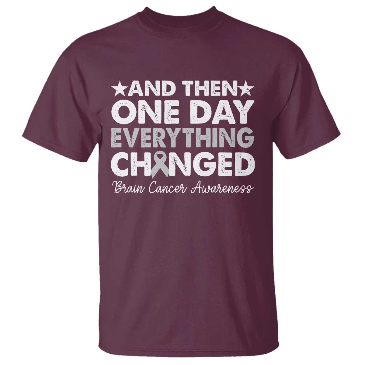 Brain Cancer Awareness T Shirt Retro Fight Brain Tumor Cure Gray Ribbon TS10 Maroon Print Your Wear