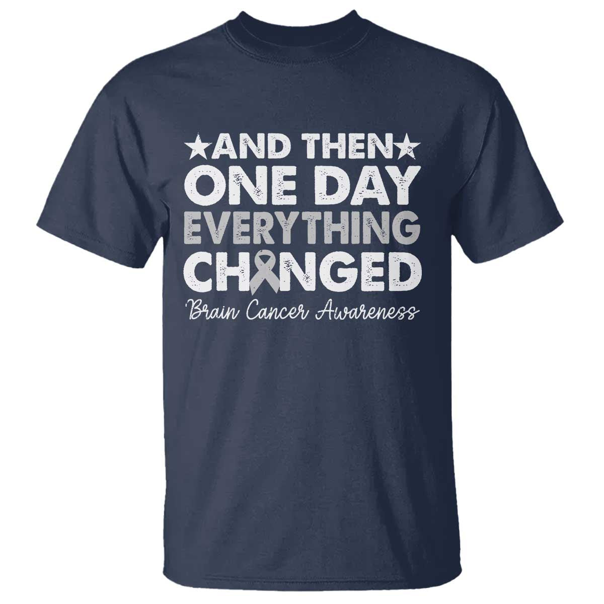 Brain Cancer Awareness T Shirt Retro Fight Brain Tumor Cure Gray Ribbon TS10 Navy Print Your Wear