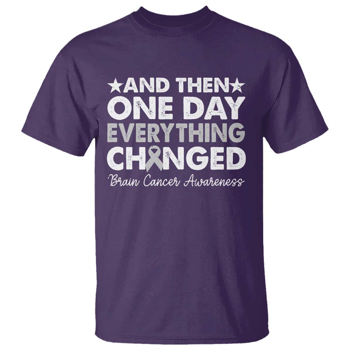 Brain Cancer Awareness T Shirt Retro Fight Brain Tumor Cure Gray Ribbon TS10 Purple Print Your Wear