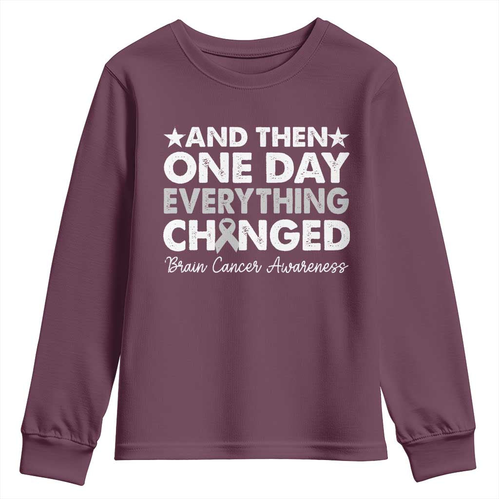 Brain Cancer Awareness Youth Sweatshirt Retro Fight Brain Tumor Cure Gray Ribbon TS10 Maroon Print Your Wear