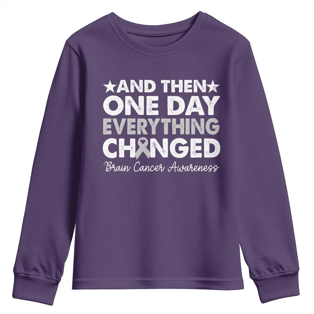 Brain Cancer Awareness Youth Sweatshirt Retro Fight Brain Tumor Cure Gray Ribbon TS10 Purple Print Your Wear
