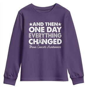 Brain Cancer Awareness Youth Sweatshirt Retro Fight Brain Tumor Cure Gray Ribbon TS10 Purple Print Your Wear