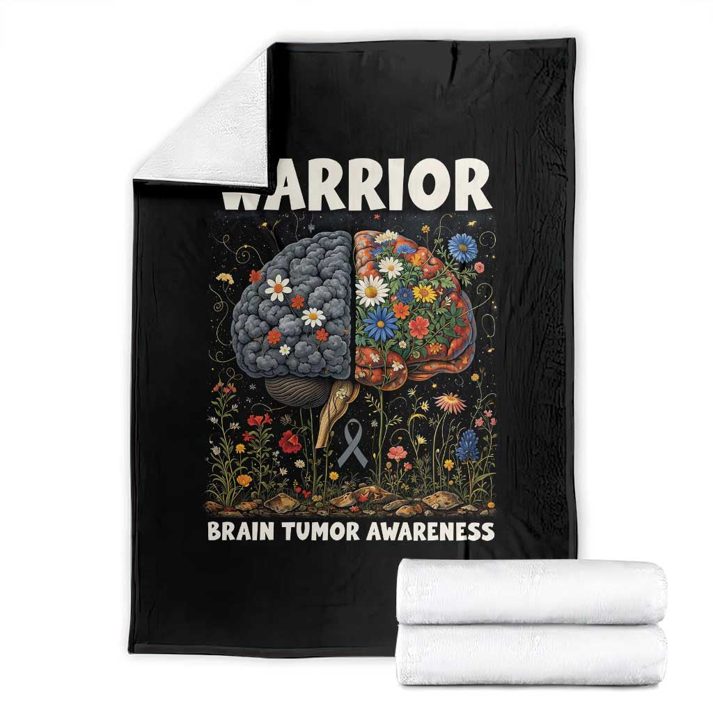 Brain Tumor Warrior Throw Blanket Gray Ribbon Brain Cancer Awareness TS10 Black Print Your Wear