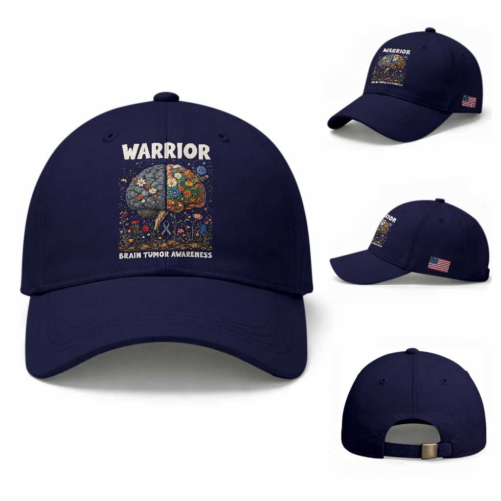 Brain Tumor Warrior Baseball Cap Gray Ribbon Brain Cancer Awareness TS10 Baseball Cap Universal Fit Dark Blue Print Your Wear