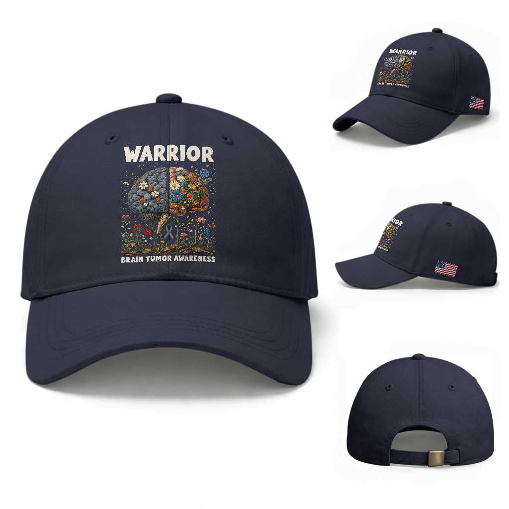 Brain Tumor Warrior Baseball Cap Gray Ribbon Brain Cancer Awareness TS10 Baseball Cap Universal Fit Navy Print Your Wear