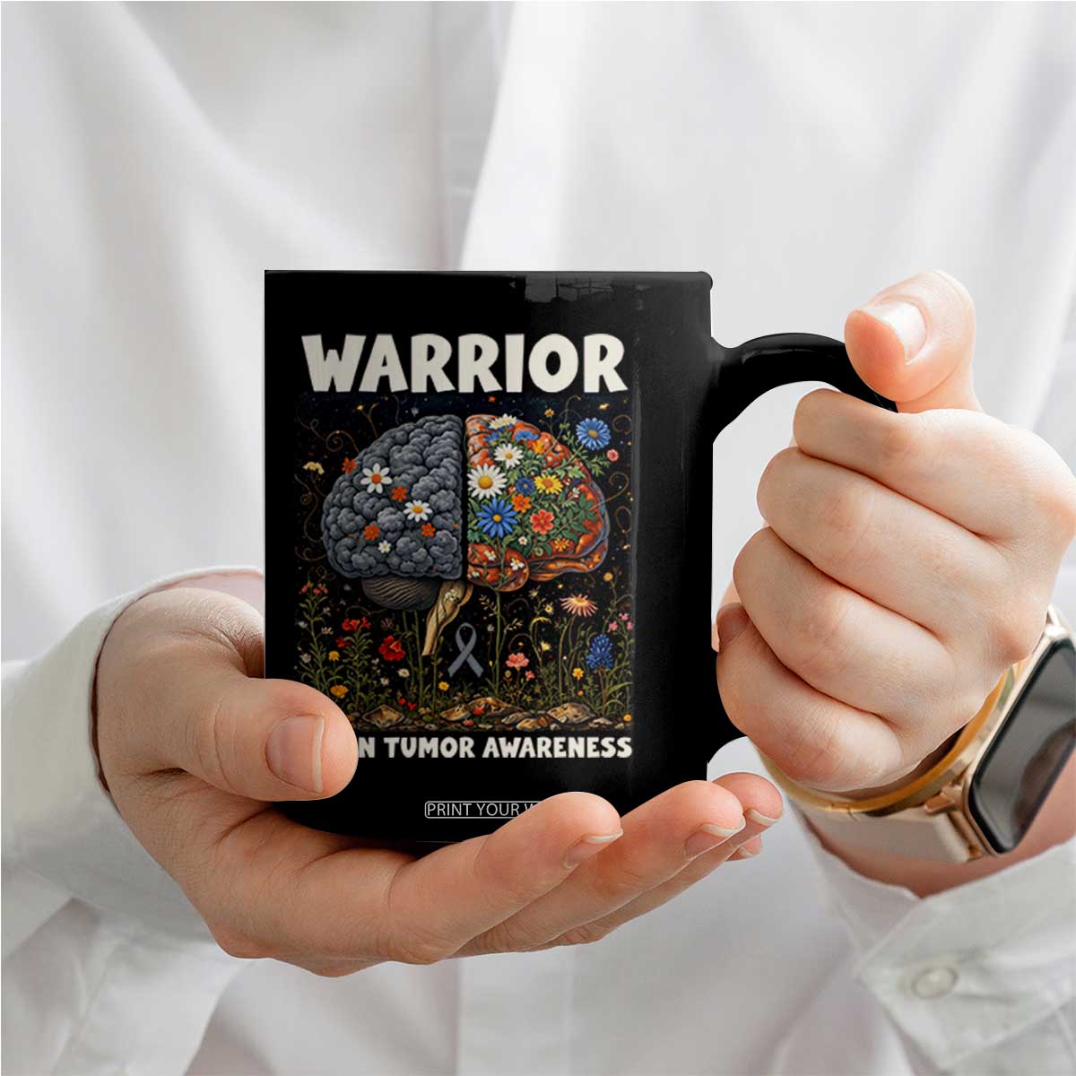 Brain Tumor Warrior Coffee Mug Gray Ribbon Brain Cancer Awareness TS10 Print Your Wear