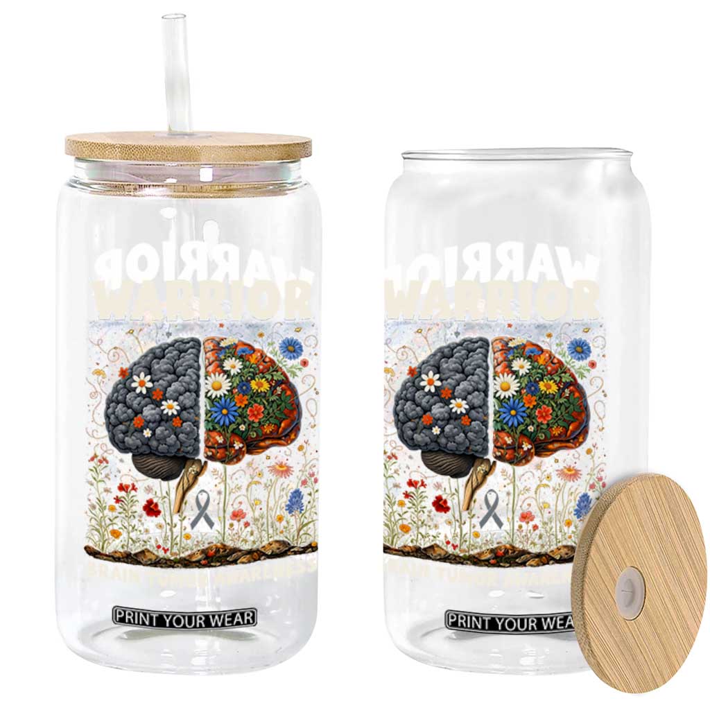 Brain Tumor Warrior Glass Can Gray Ribbon Brain Cancer Awareness TS10 Print Your Wear