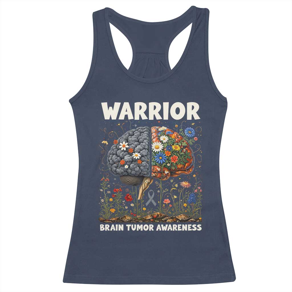 Brain Tumor Warrior Racerback Tank Top Gray Ribbon Brain Cancer Awareness TS10 Navy Print Your Wear