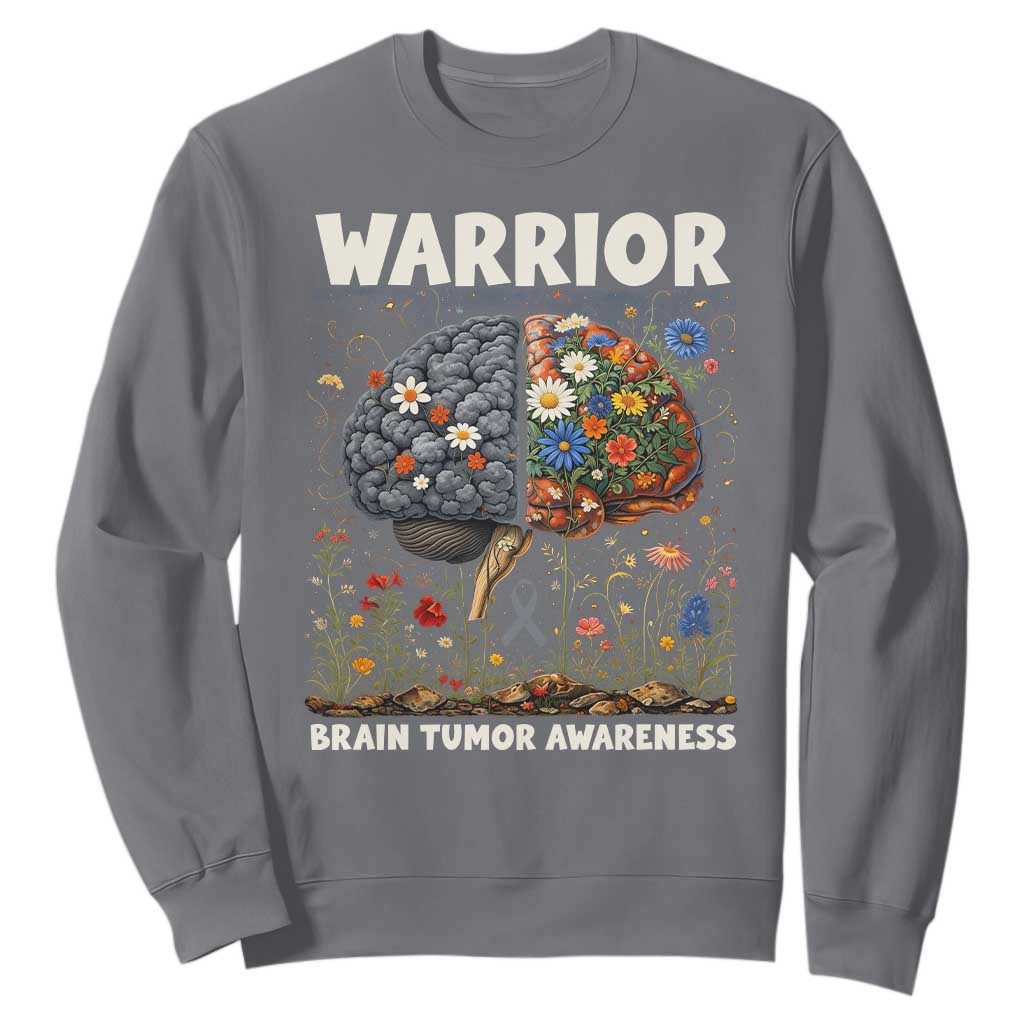 Brain Tumor Warrior Sweatshirt Gray Ribbon Brain Cancer Awareness TS10 Charcoal Print Your Wear