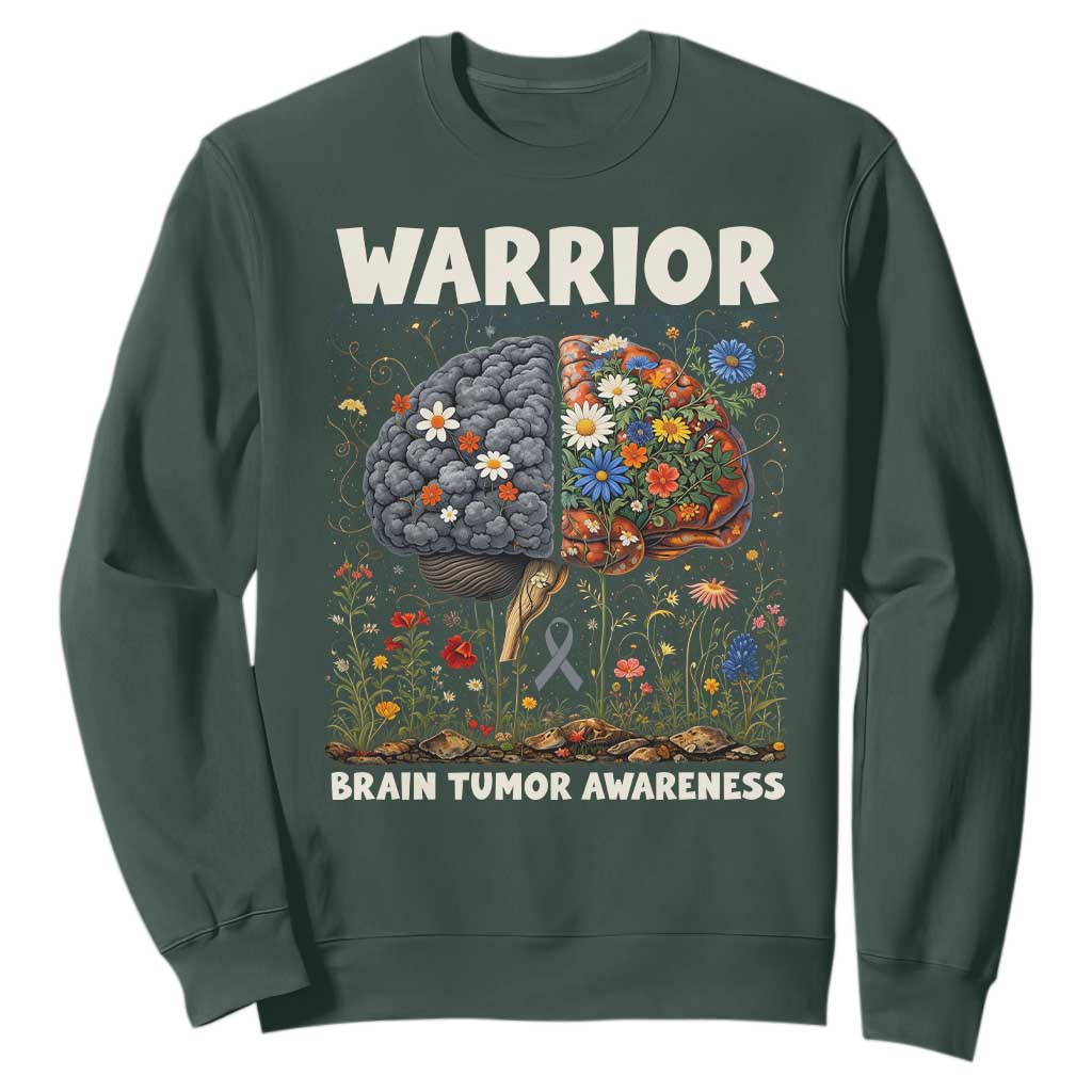Brain Tumor Warrior Sweatshirt Gray Ribbon Brain Cancer Awareness TS10 Dark Forest Green Print Your Wear