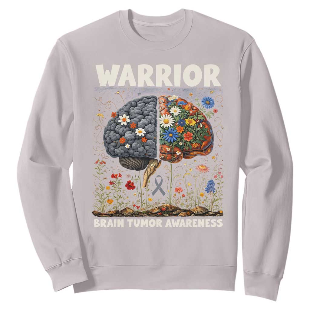 Brain Tumor Warrior Sweatshirt Gray Ribbon Brain Cancer Awareness TS10 Ice Gray Print Your Wear