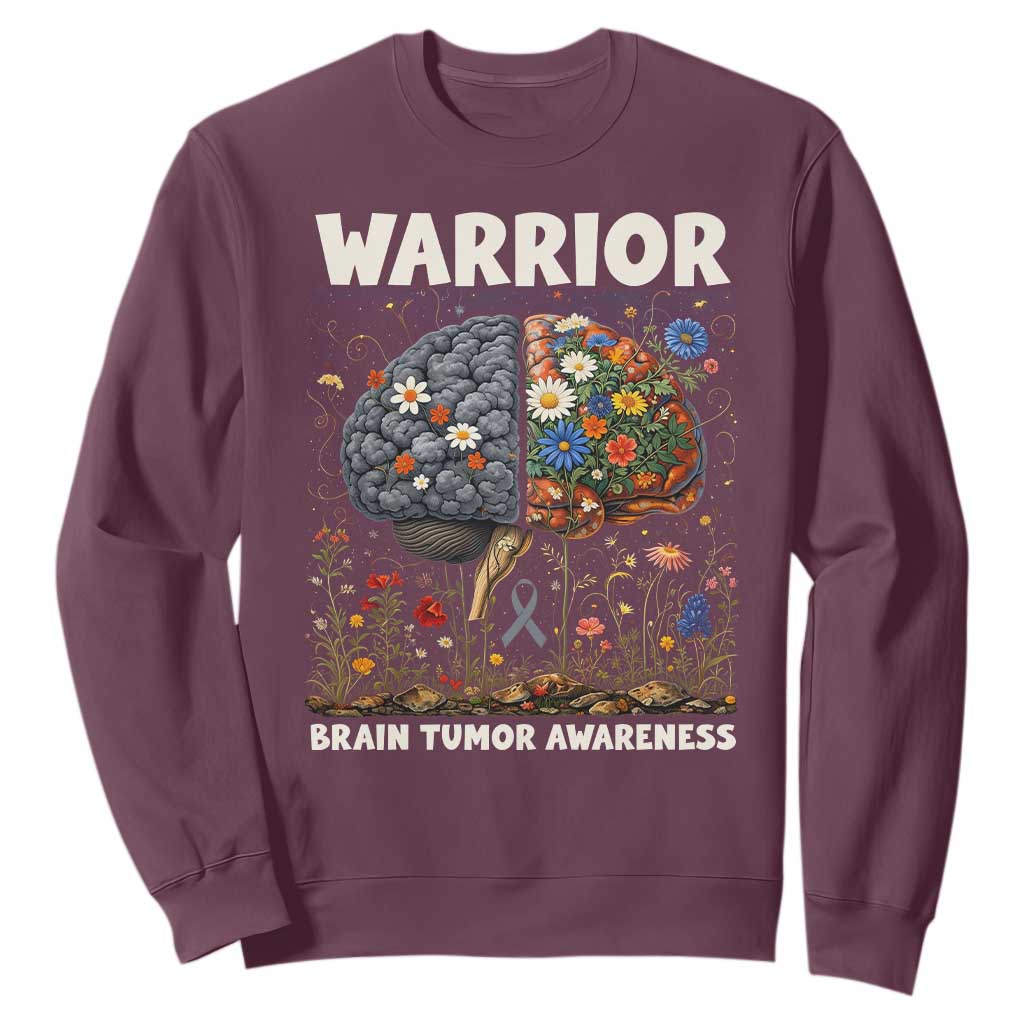 Brain Tumor Warrior Sweatshirt Gray Ribbon Brain Cancer Awareness TS10 Maroon Print Your Wear