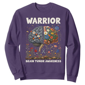 Brain Tumor Warrior Sweatshirt Gray Ribbon Brain Cancer Awareness TS10 Purple Print Your Wear