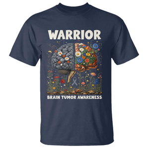 Brain Tumor Warrior T Shirt Gray Ribbon Brain Cancer Awareness TS10 Navy Print Your Wear