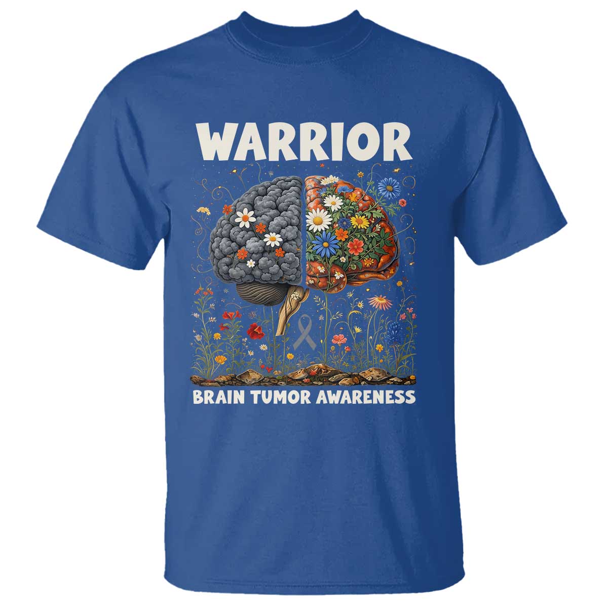 Brain Tumor Warrior T Shirt Gray Ribbon Brain Cancer Awareness TS10 Royal Blue Print Your Wear