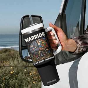 Brain Tumor Warrior Tumbler With Handle Gray Ribbon Brain Cancer Awareness TS10 Print Your Wear
