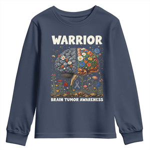 Brain Tumor Warrior Youth Sweatshirt Gray Ribbon Brain Cancer Awareness TS10 Navy Print Your Wear