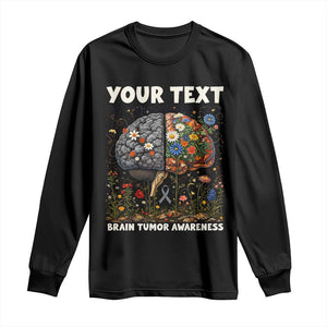 Personalized Brain Tumor Warrior Long Sleeve Shirt Custom Name Gray Ribbon Brain Cancer Awareness TS10 Black Print Your Wear