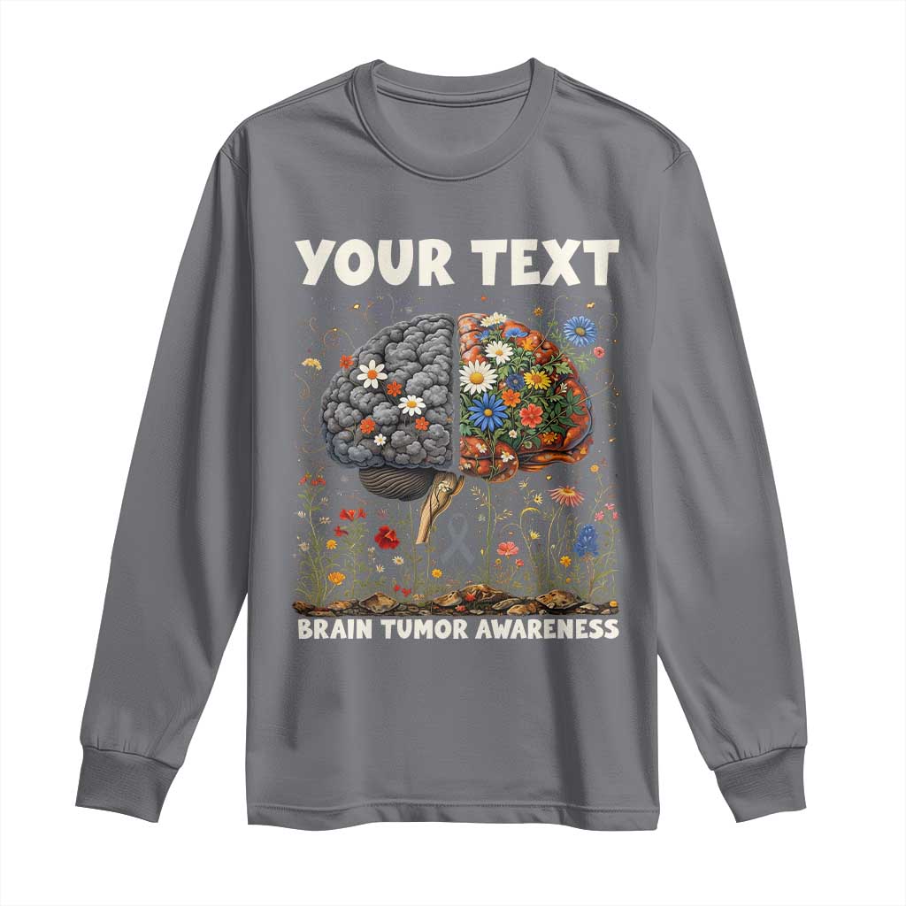 Personalized Brain Tumor Warrior Long Sleeve Shirt Custom Name Gray Ribbon Brain Cancer Awareness TS10 Charcoal Print Your Wear