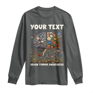 Personalized Brain Tumor Warrior Long Sleeve Shirt Custom Name Gray Ribbon Brain Cancer Awareness TS10 Dark Heather Print Your Wear
