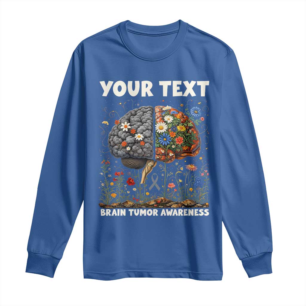 Personalized Brain Tumor Warrior Long Sleeve Shirt Custom Name Gray Ribbon Brain Cancer Awareness TS10 Royal Blue Print Your Wear