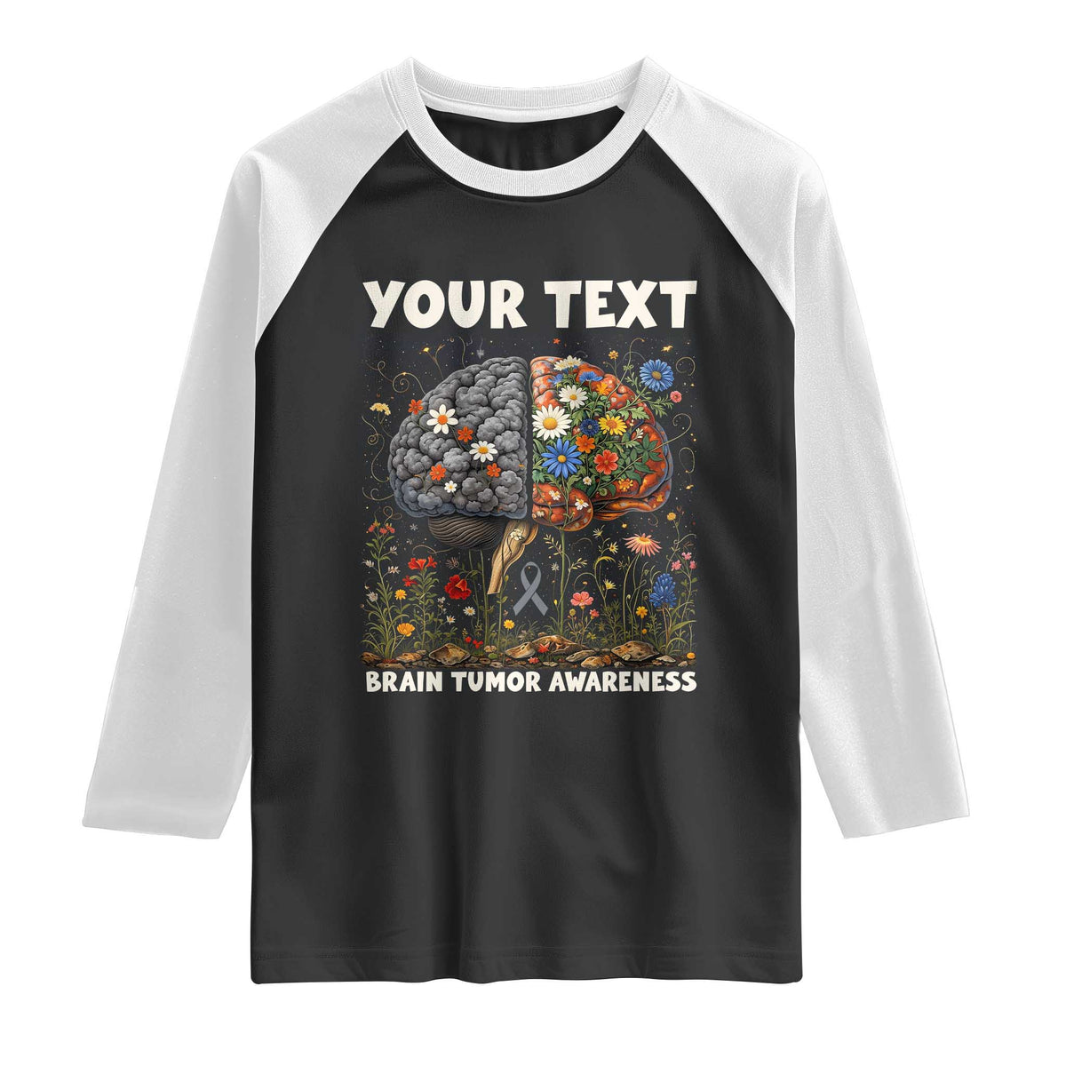 Personalized Brain Tumor Warrior Raglan Shirt Custom Name Gray Ribbon Brain Cancer Awareness TS10 Black White Print Your Wear