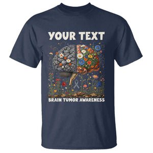 Personalized Brain Tumor Warrior T Shirt Custom Name Gray Ribbon Brain Cancer Awareness TS10 Navy Print Your Wear
