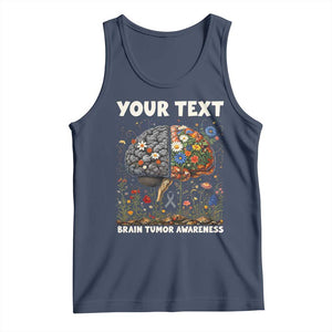 Personalized Brain Tumor Warrior Tank Top Custom Name Gray Ribbon Brain Cancer Awareness TS10 Navy Print Your Wear
