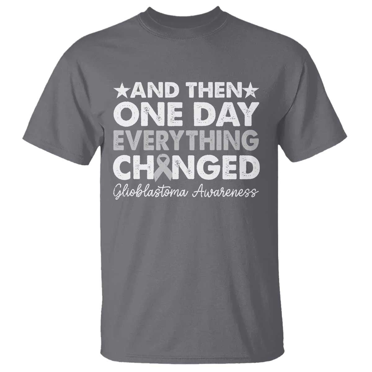 Glioblastoma Awareness T Shirt Retro Fight Brain Tumor Cure Gray Ribbon TS10 Charcoal Print Your Wear