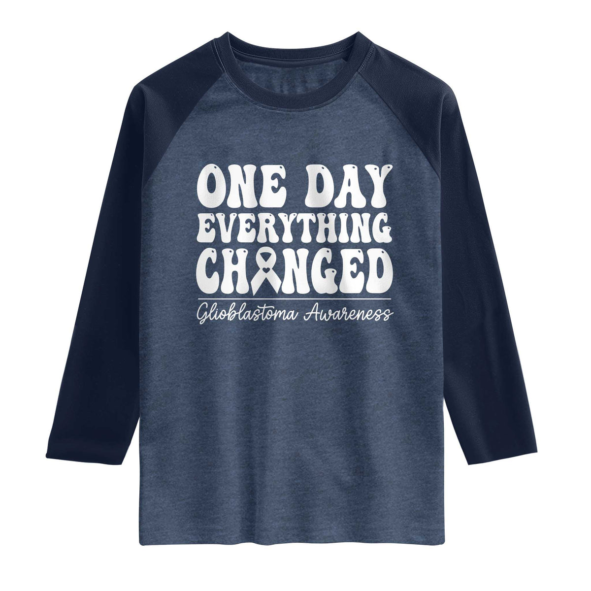 Glioblastoma Awareness Raglan Shirt Fight Brain Tumor Cure Groovy TS10 Heather Denim Navy Print Your Wear