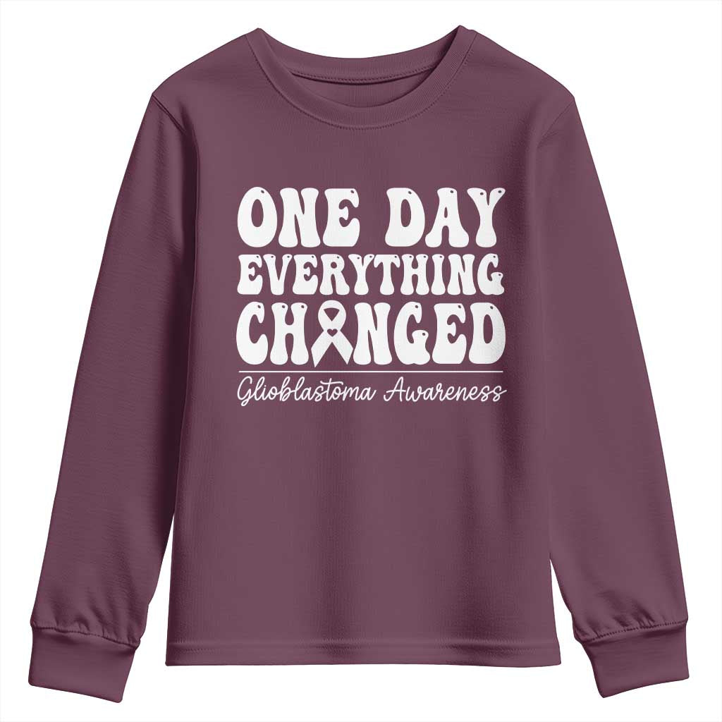 Glioblastoma Awareness Youth Sweatshirt Fight Brain Tumor Cure Groovy TS10 Maroon Print Your Wear
