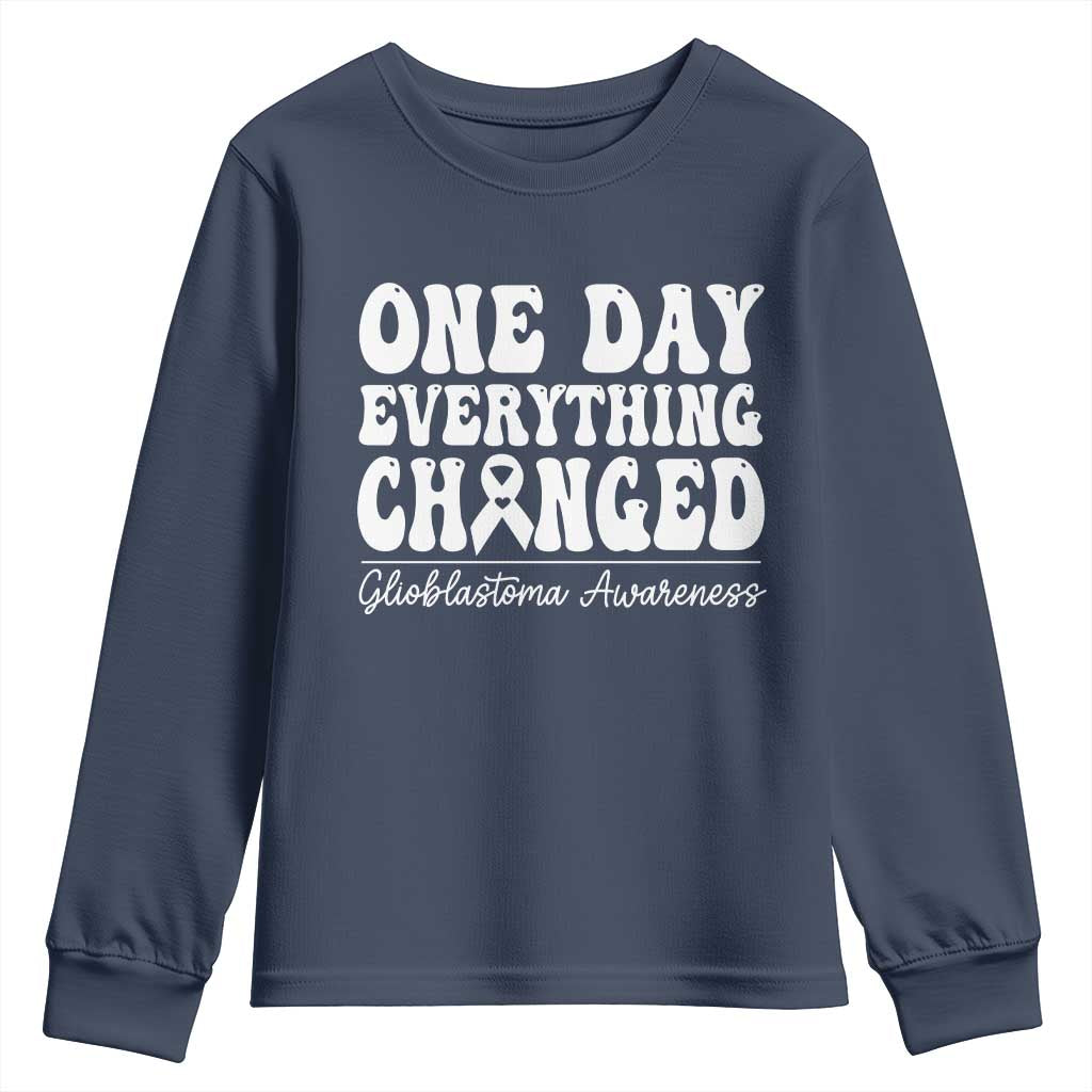 Glioblastoma Awareness Youth Sweatshirt Fight Brain Tumor Cure Groovy TS10 Navy Print Your Wear